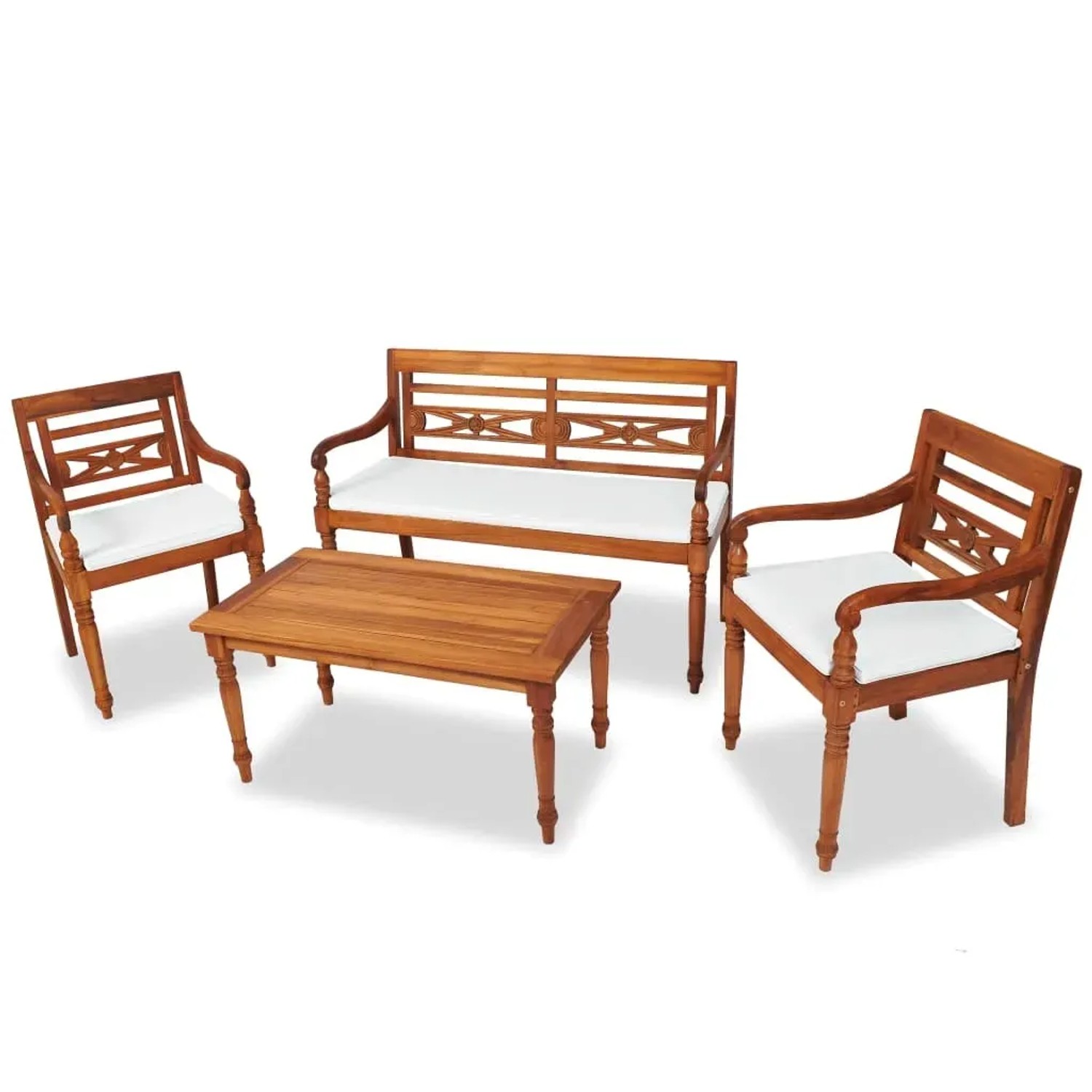 vidaXL 4-Tlg Garten-Lounge-Set mit Auflagen Massivholz Teak 43055