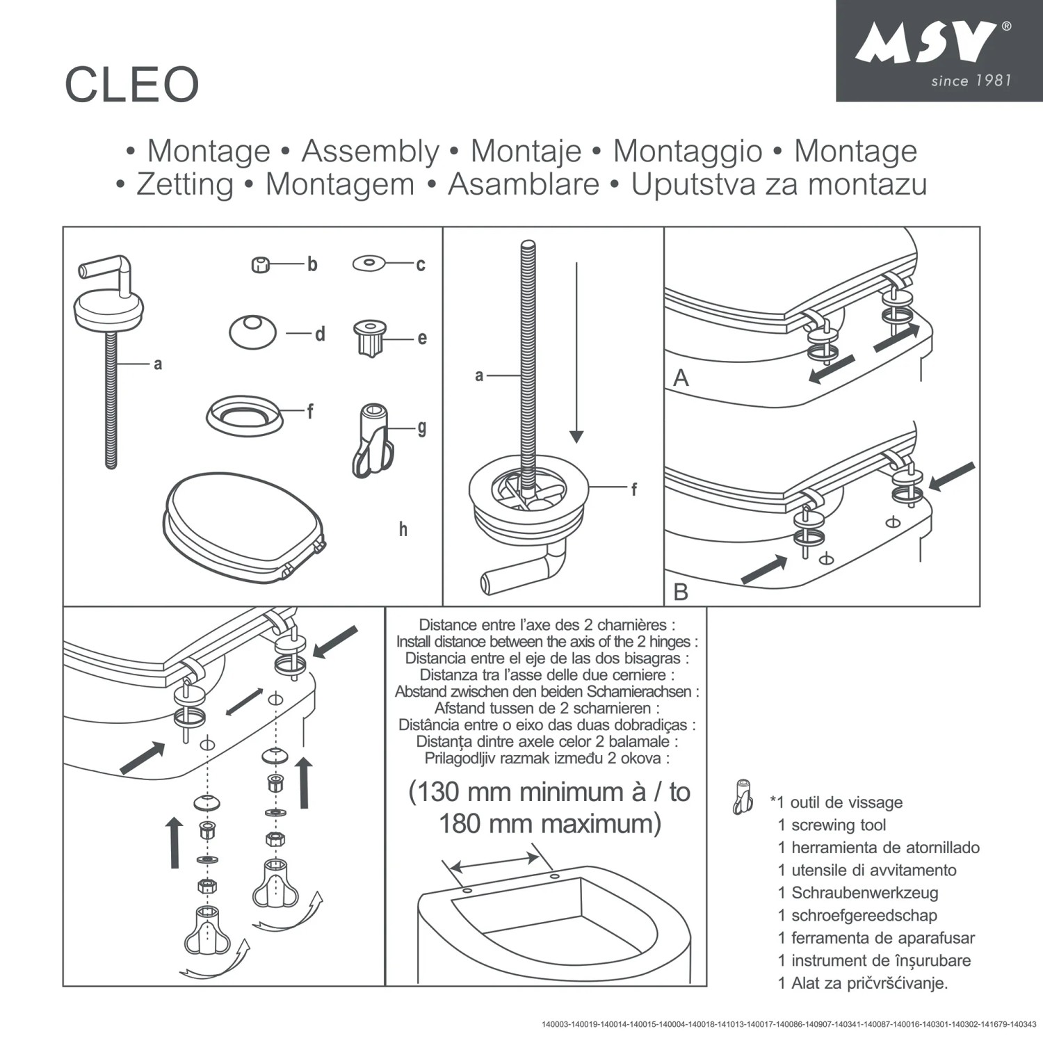 Montageanleitung für MSV WC-Sitz Cleo, MDF beige, mit Edelstahl-Scharnieren.