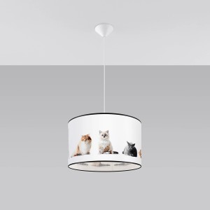 Hängeleuchte Kitty 40 mit Katzenmotiven, ideal für Kinderzimmer. Lampe aus PVC, mehrfarbig.