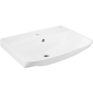 Weißes baliv Aberdeen Handwaschbecken, 57 cm, zur Wandmontage. Modernes Design mit Hahnloch und Überlauf.