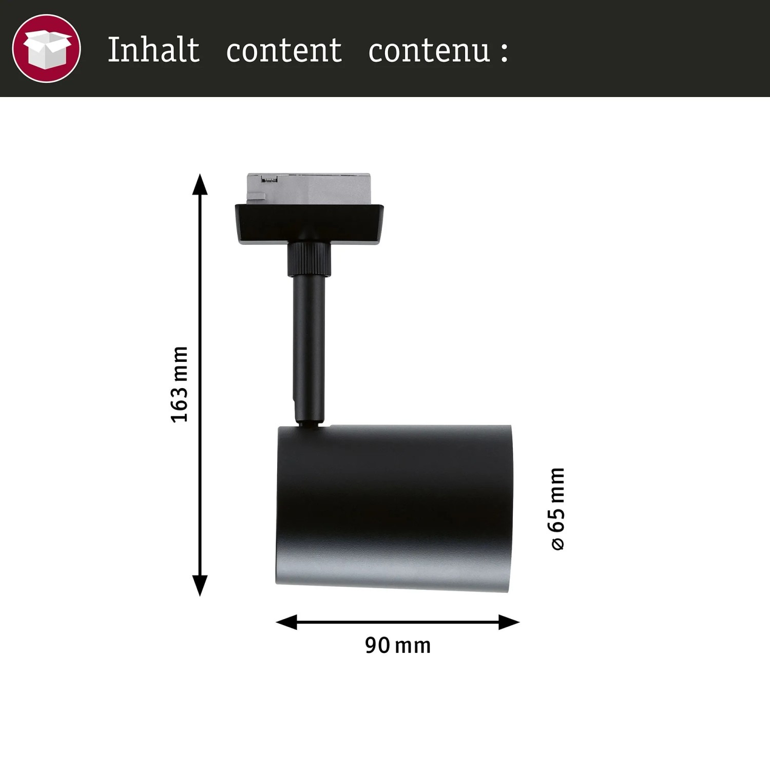 Paulmann URail Schienenspot Luxe, schwarz matt, mit Maßen 163x90x65mm. LED-Systemleuchte.