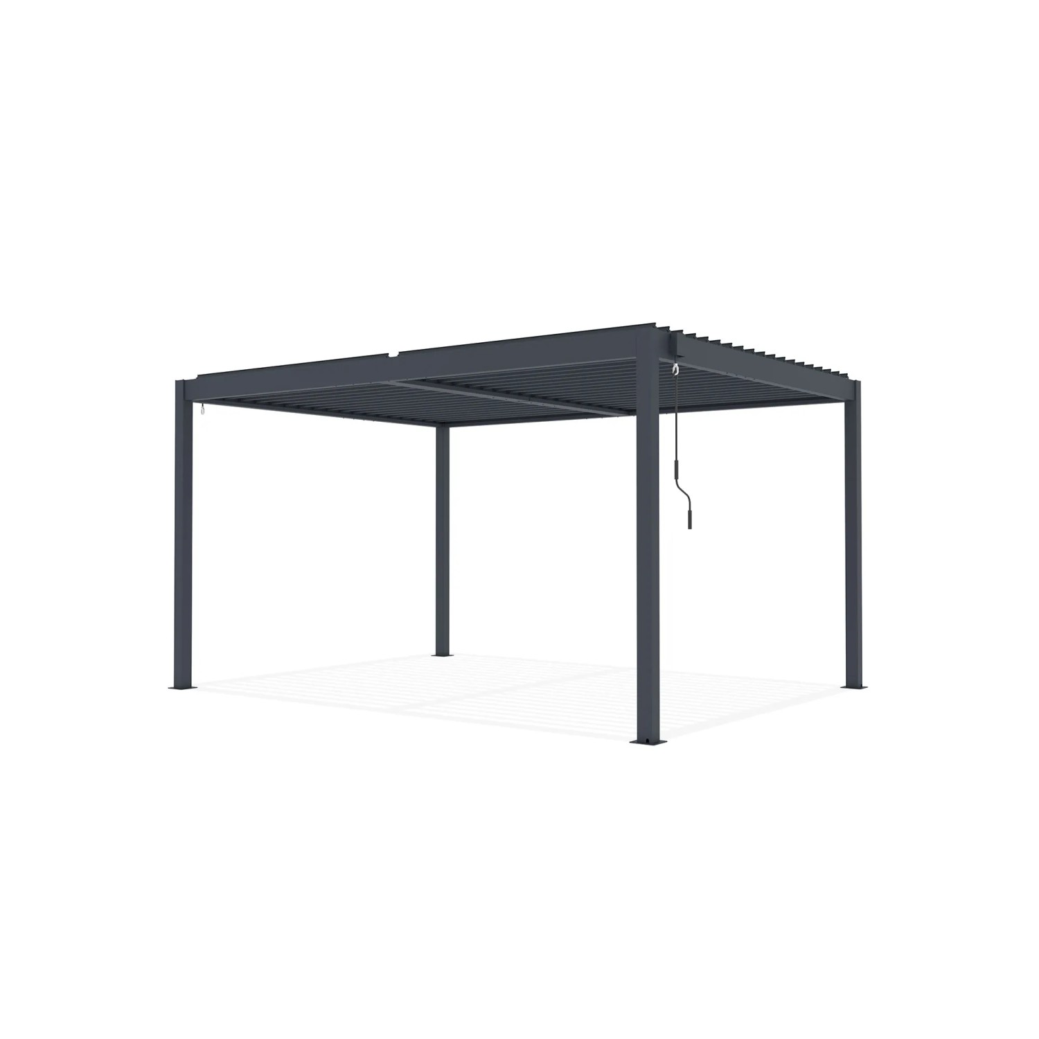 Freistehende, graue Cazeboo Piana Bioklimatische Pergola 4x3m aus Aluminium.