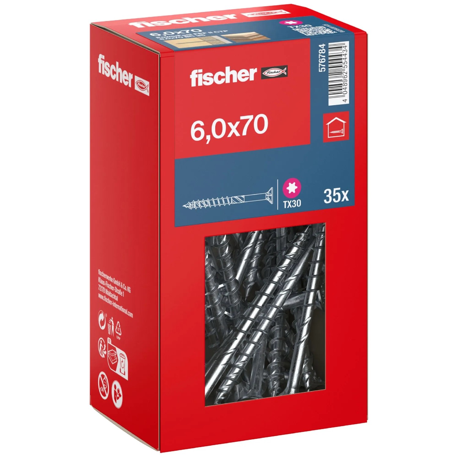 Fischer Schraube PowerFast II Senkkopf TX Teilgewinde Ø 6 x 70 mm Silber 35 Stk