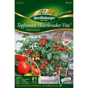 Quedlinburger Topf-Tomaten Heartbreaker Vita Saatgut mit roten, herzförmigen Tomaten.