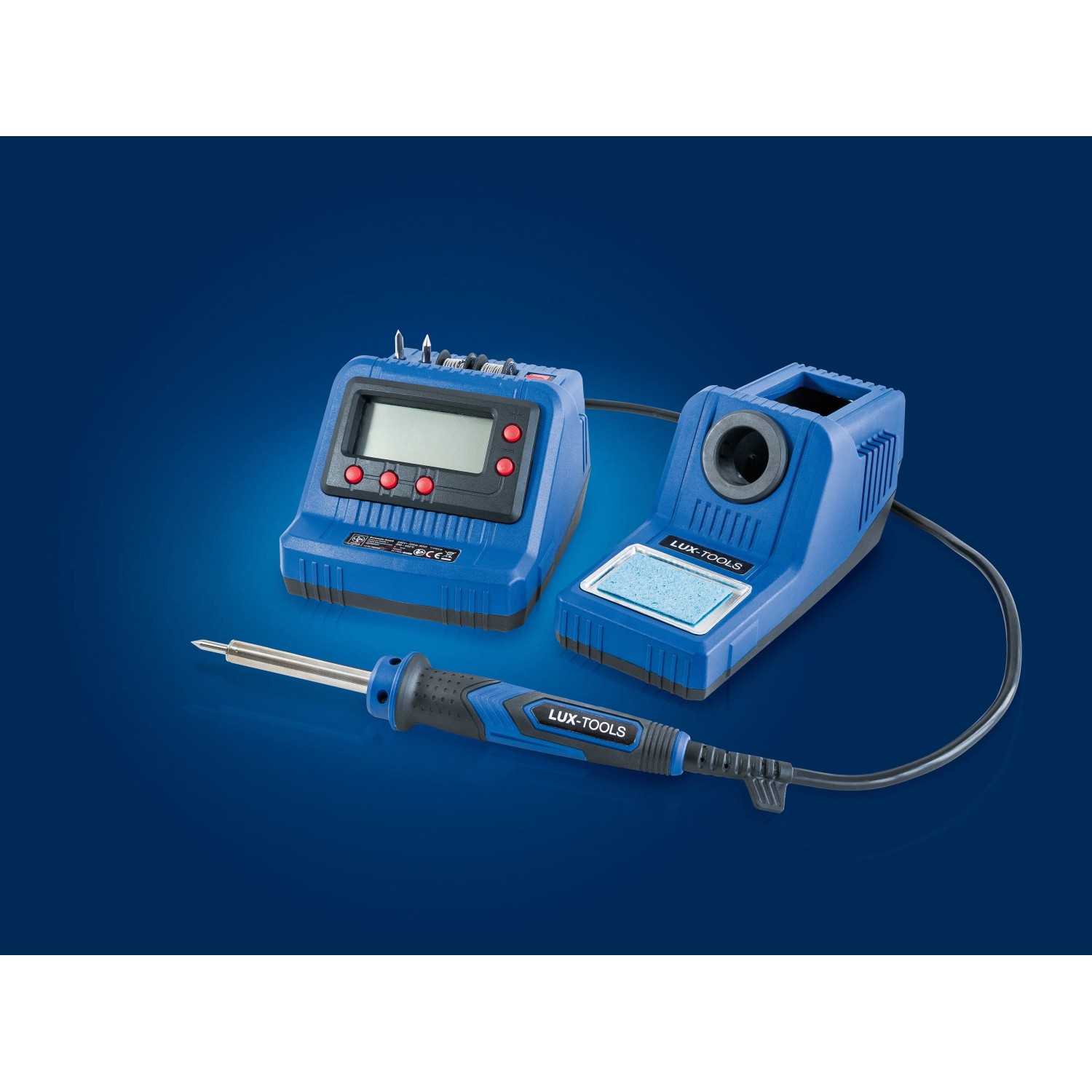 LUX-TOOLS Lötstation LST-60 (60 W) mit Lötkolben, Ablageständer und Zubehör.