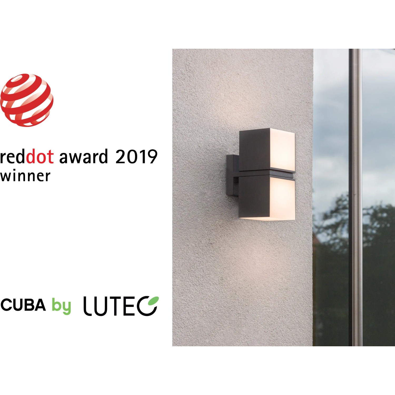Moderne Lutec LED Design Außenleuchte Cuba mit zwei drehbaren, würfelförmigen Köpfen.