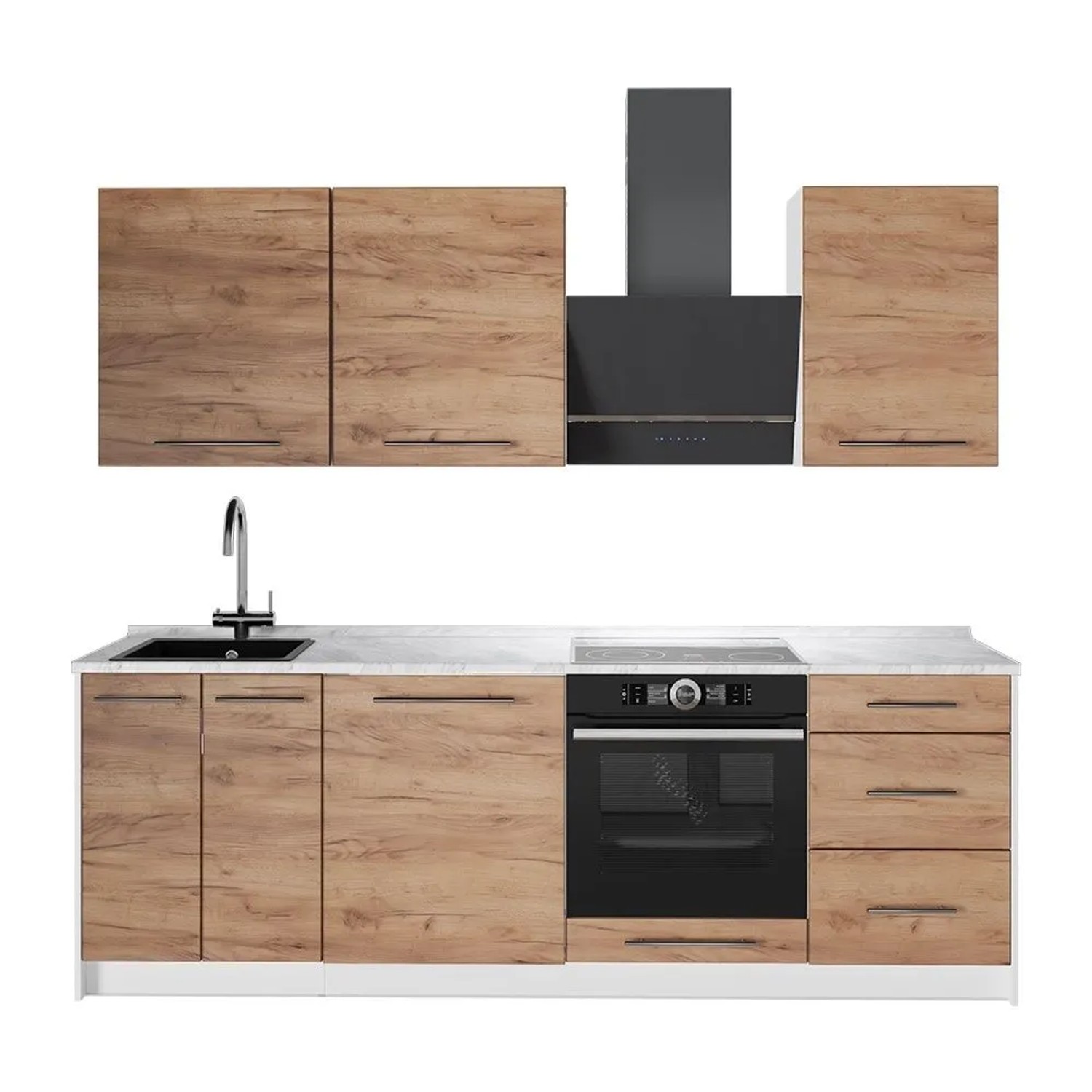 Vicco Küchenzeile Fame-Line Goldkraft Eiche/Weiß 230 x 82 ohne Arbeitsplatte Art Nr 62941