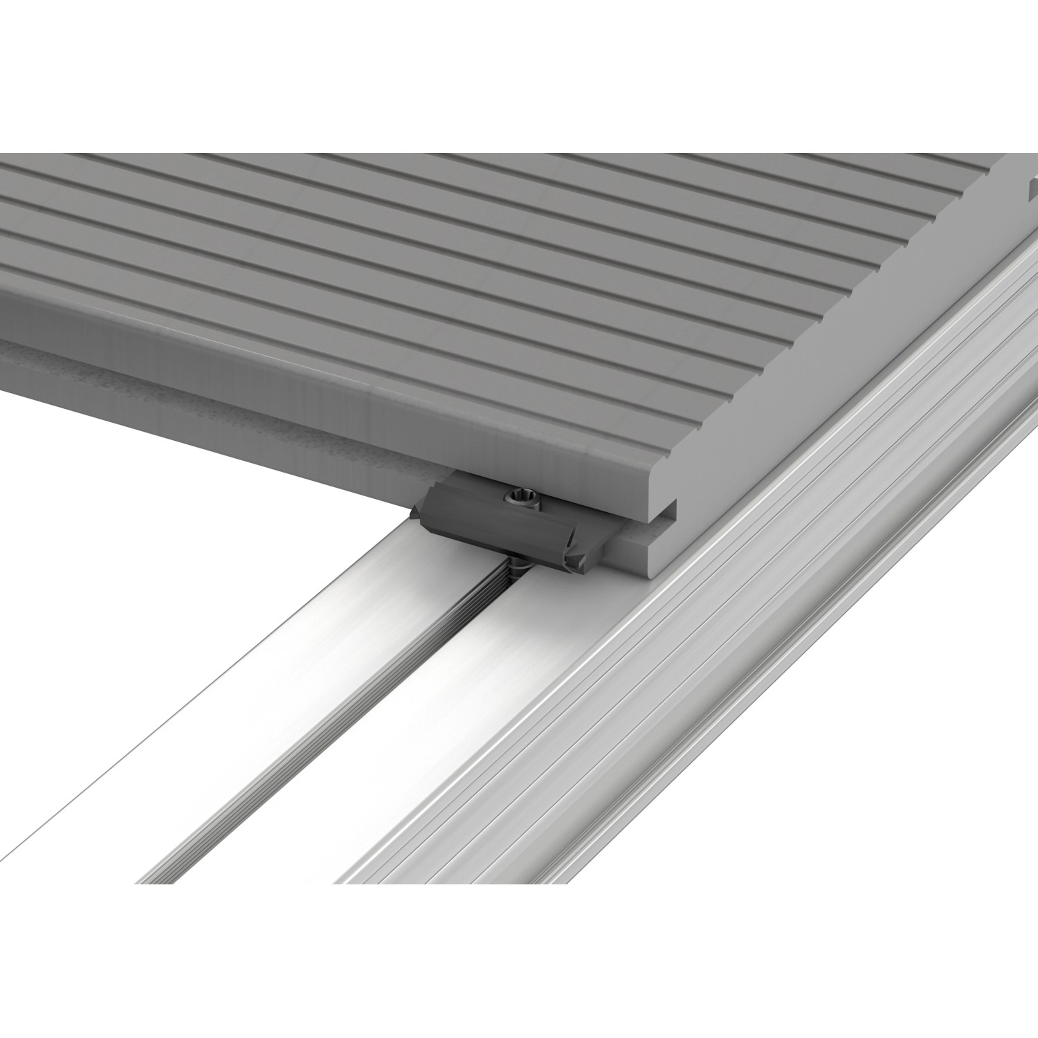 Innovafix Clip zur seitlichen Dielenbefestigung auf Aluminium-Unterkonstruktion.