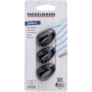 Fackelmann Allroundhaken, 3er-Set, selbstklebend, schwarz, für Küche.