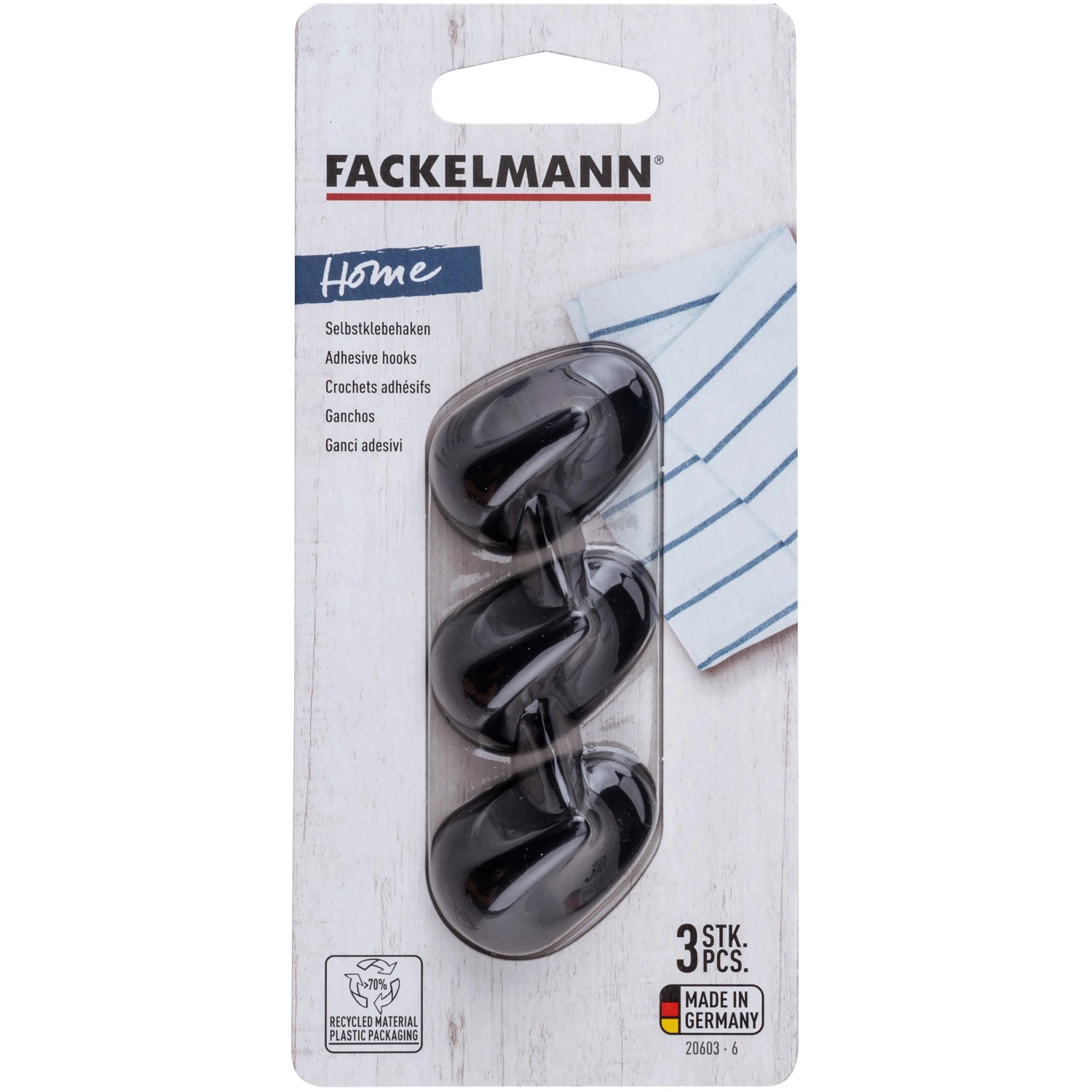Fackelmann Allroundhaken, 3er-Set, selbstklebend, schwarz, für Küche.