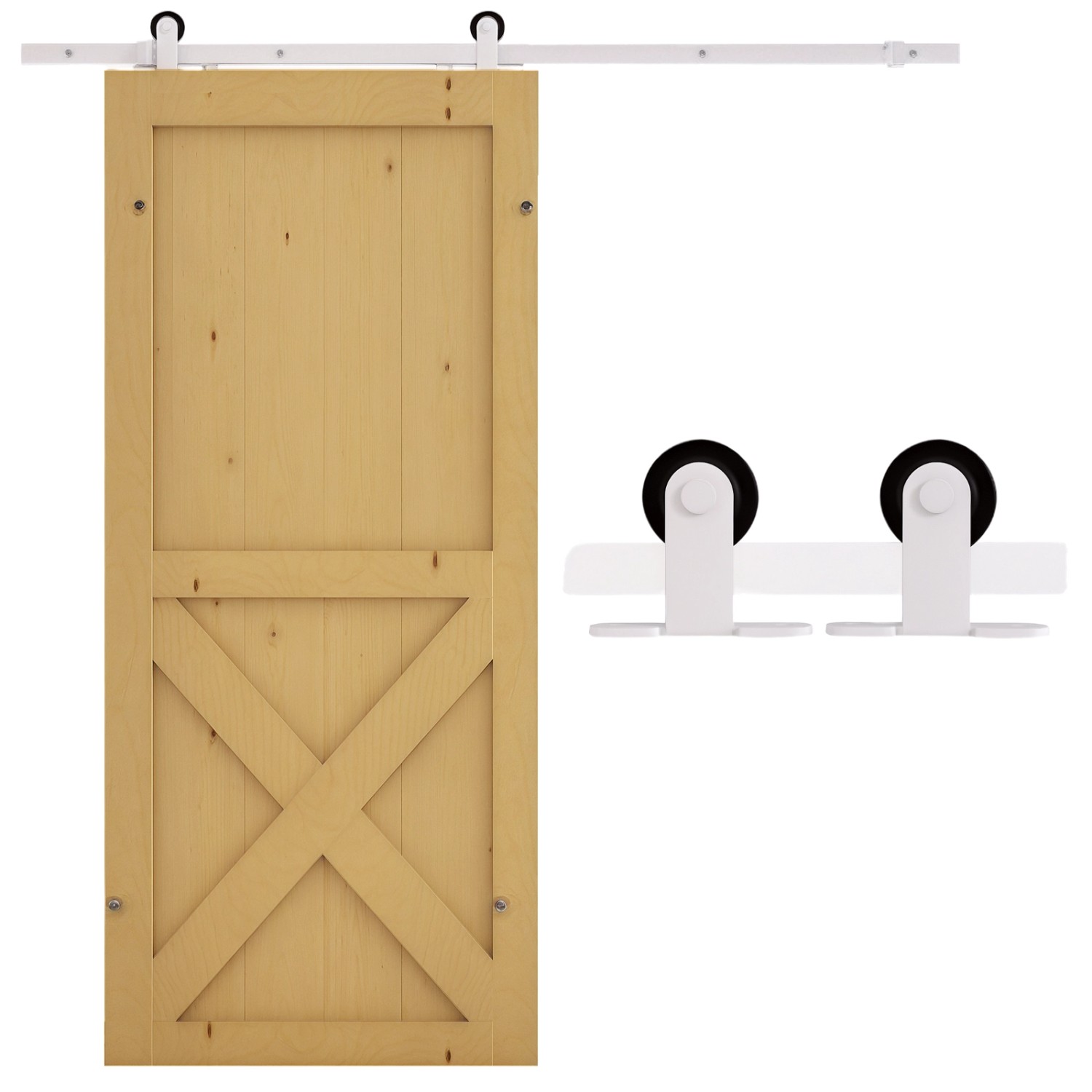 HOMCOM Schiebetür-Beschlagsatz Kohlenstoffstahl 183L x 4B x 0,6H cm Weiß günstig online kaufen