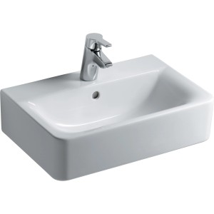 Weißes Ideal Standard Connect Cube Handwaschbecken 55x37,5 cm mit Armatur.