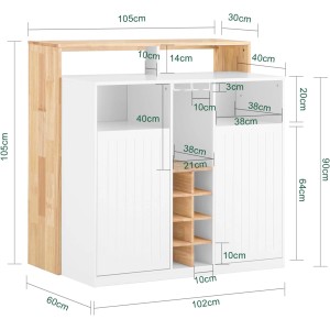 SoBuy Kücheninsel KNL07-WN: Sideboard mit Weinregal, Glashalter und Stauraum in Weiß und Naturholz.