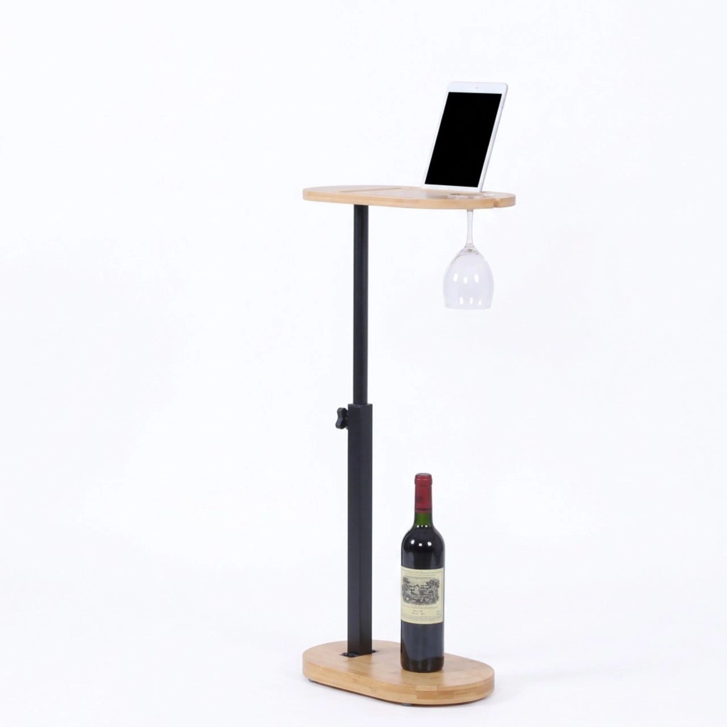Relaxdays Beistelltisch Bambus Stahl Natur Schwarz Höhenverstellbar 45-82 cm x 40 cm x 22 cm