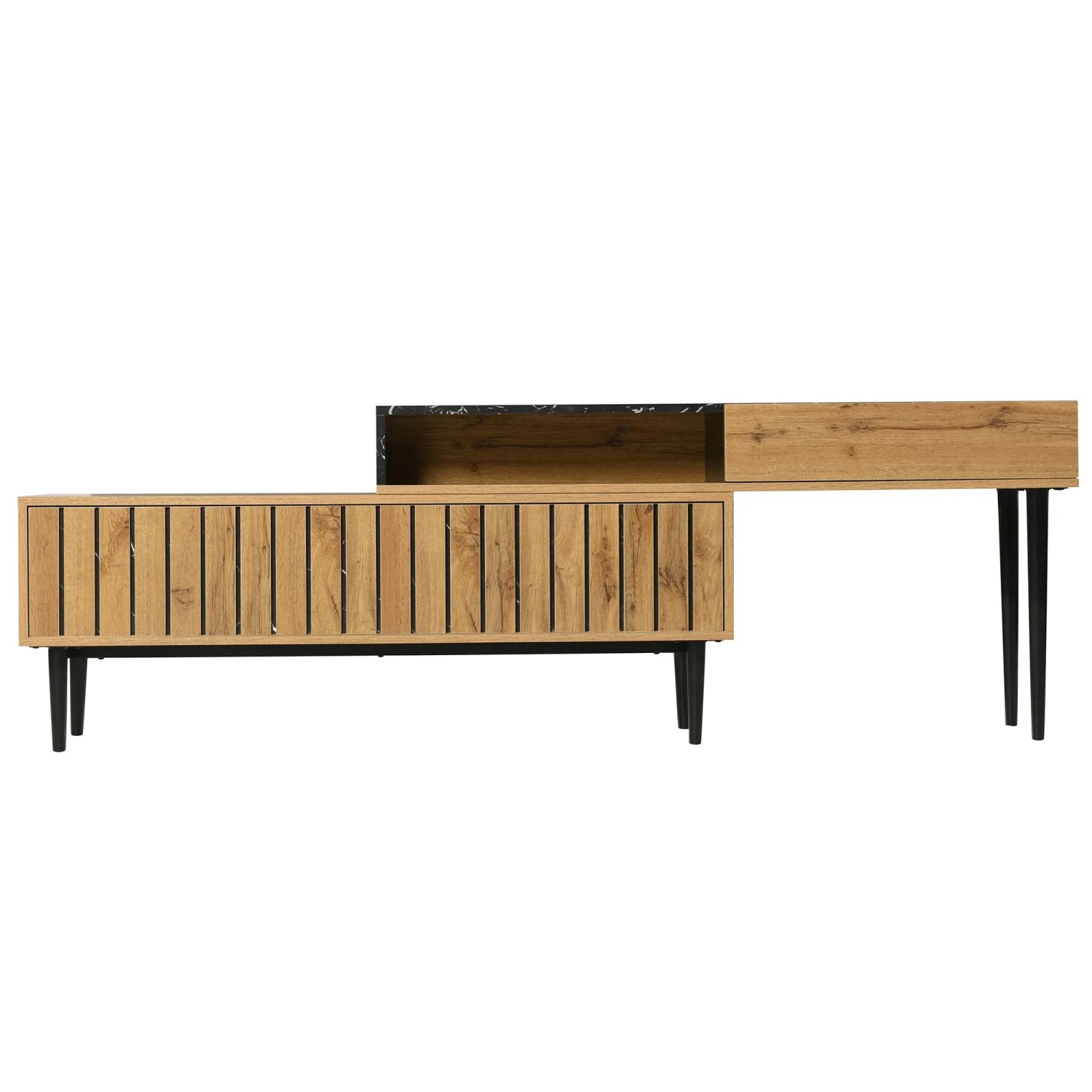 okwish TV Schrank mit Marmor Holzmaserung Eisenbeinen Stauraum 129x30x58cm Natur