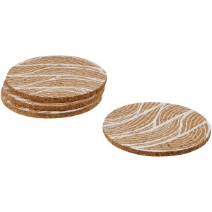 Fackelmann Glasuntersetzer, 4er Set, Kork mit weißem Design. Küchenhelfer zum Schutz vor Flecken.