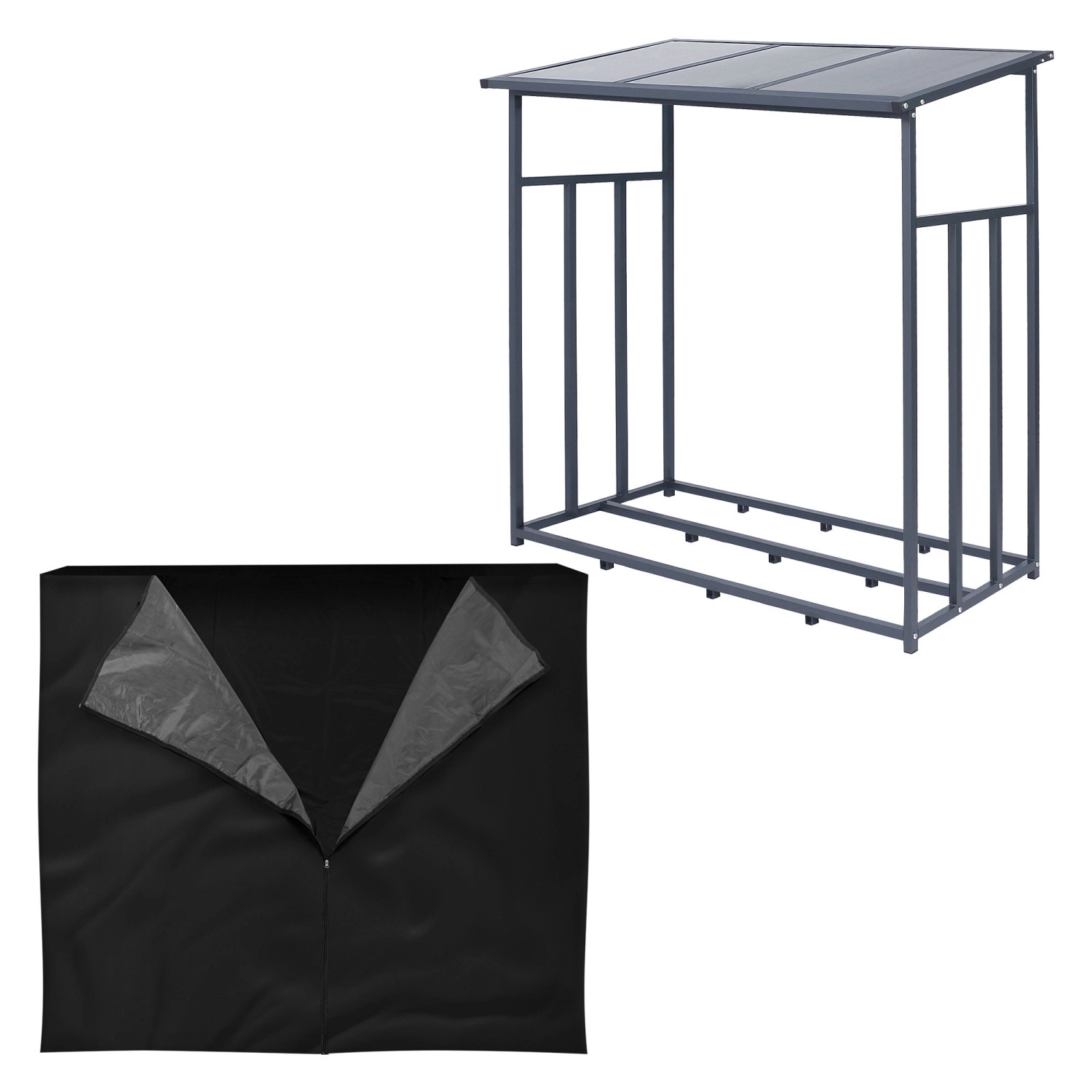 ML-Design Metall Kaminholzregal Anthrazit XXL 187,5x70x185 cm mit Schutzhül günstig online kaufen