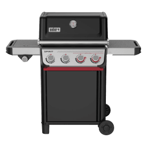 Schwarzer Weber Gasgrill Spirit E-435 mit vier Brennern und Seitentischen.