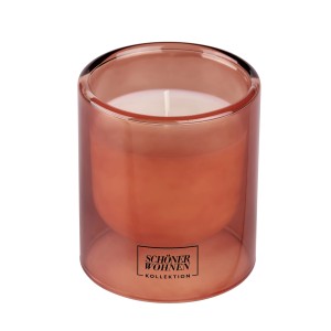 Schöner Wohnen Duftkerze Sandalwood im bernsteinfarbenen Glas, 7,5x8,5cm.