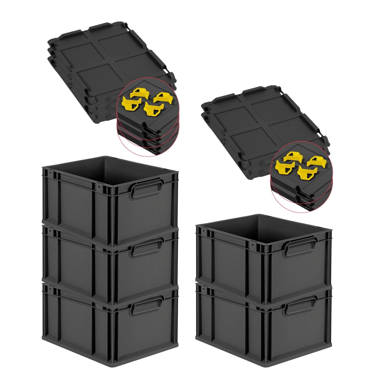 PROREGAL SparSet 5x Eurobox Nextgen Grip Mit Auflagedeckel Und Gelben Versc günstig online kaufen