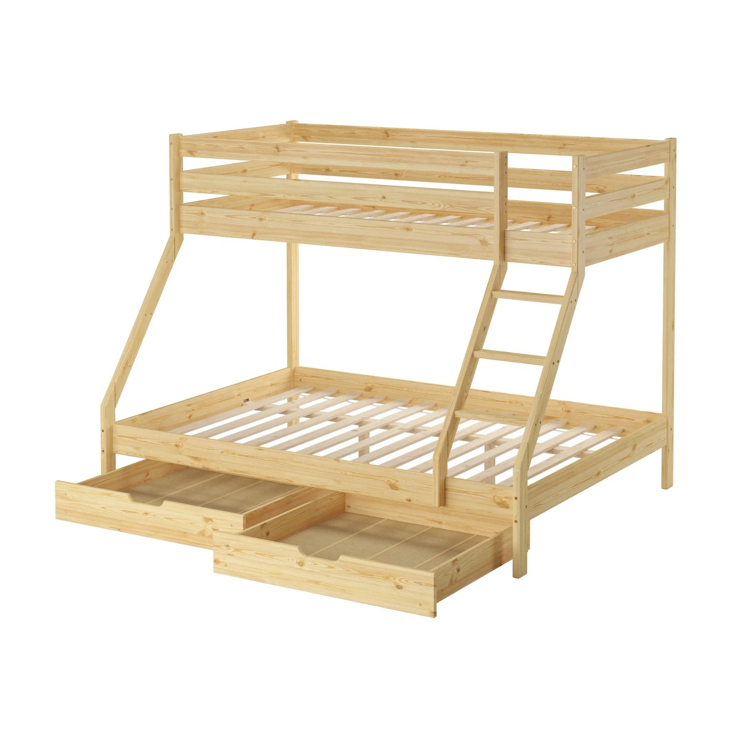 Erst-Holz Doppel-Etagenbett 90 x 200 cm / 140 x 200 cm Kiefer Massivholz Natur Modell 19 Rollrost und Doppelbettkasten inkl.