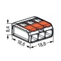 Wago Hebelklemme 221-413, 3-polig, für Leiter von 0,2-4 mm², 10er-Pack, Detailansicht mit Maßangaben.