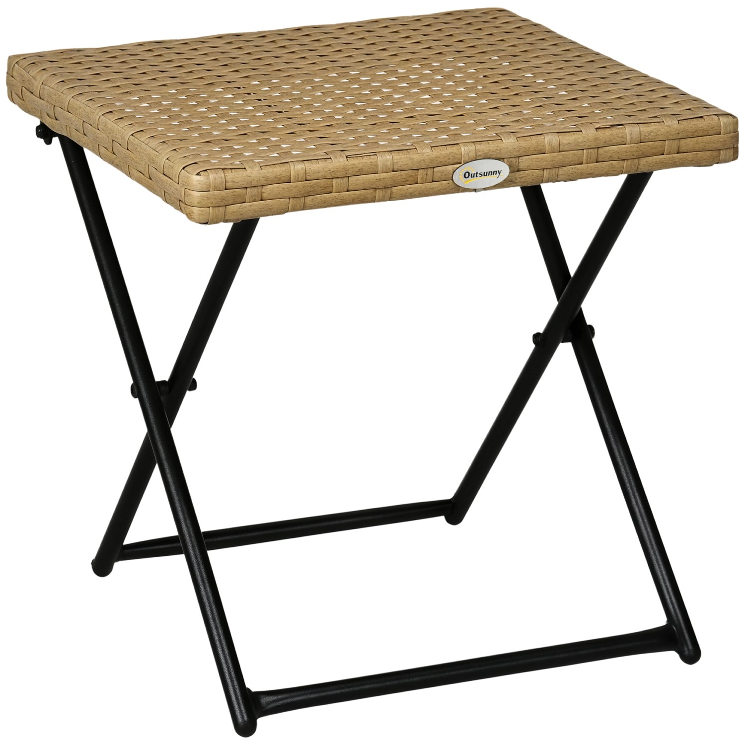 Outsunny Balkontisch Stahl  PE-Rattan 40L x 40B x 40H cm Naturholz günstig online kaufen