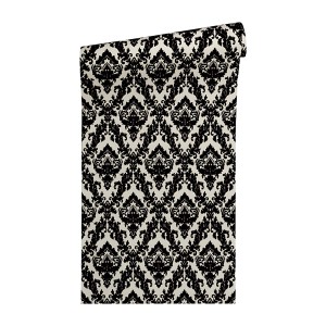 PROFHOME Barock Tapete in Schwarz und Creme mit Ornament Muster, Rolle.