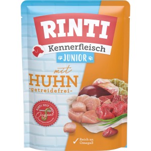 Rinti Kennerfleisch Junior Hundenassfutter mit Huhn, getreidefrei, 400g Packung.