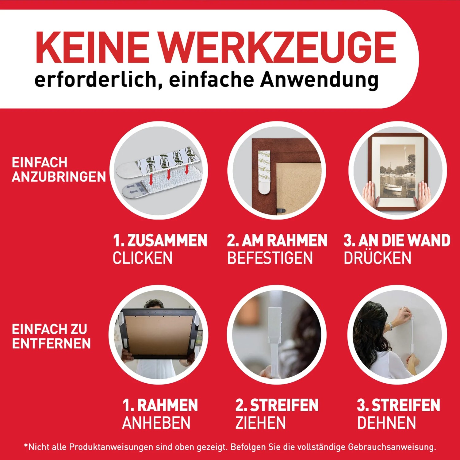 Command Bilder-Montage-Strips, 4 Paar, weiße Klebestreifen zur einfachen, spurlosen Bildaufhängung.