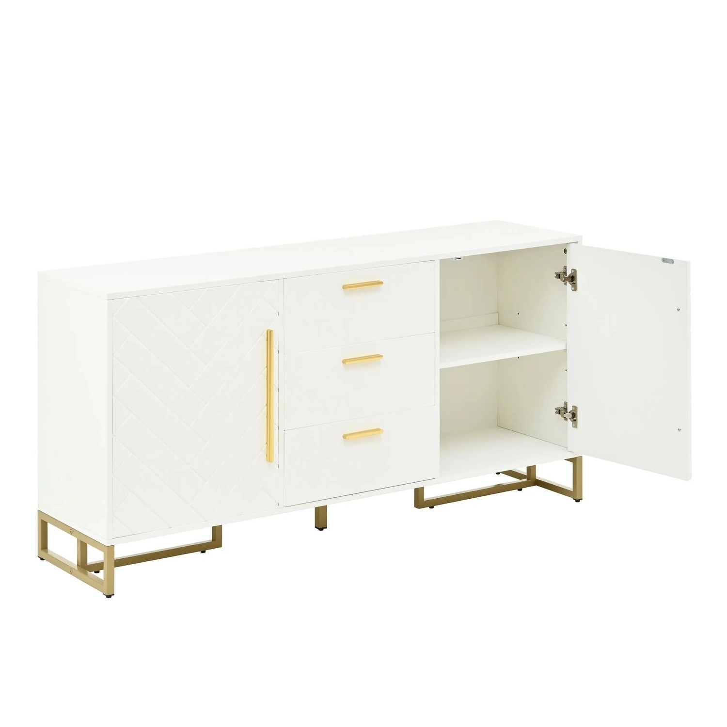 okwish Sideboard mit 2 Türen 3 Schubladen Esszimmer Küche 145x75x40cm Weiß
