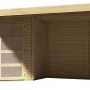 Karibu Holz-Gartenhaus Linköbing, unbehandelt mit Flachdach und Anbau.