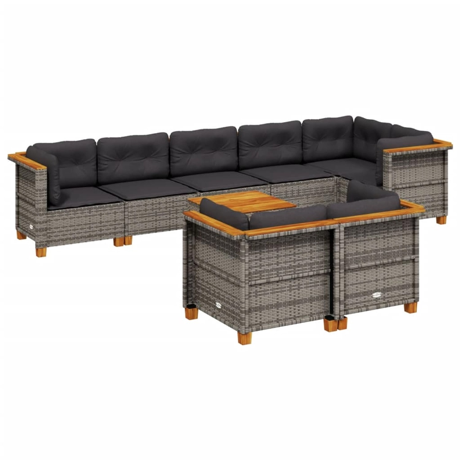 vidaXL 9-Tlg Garten-Sofagarnitur mit Kissen Grau Poly Rattan 3261894