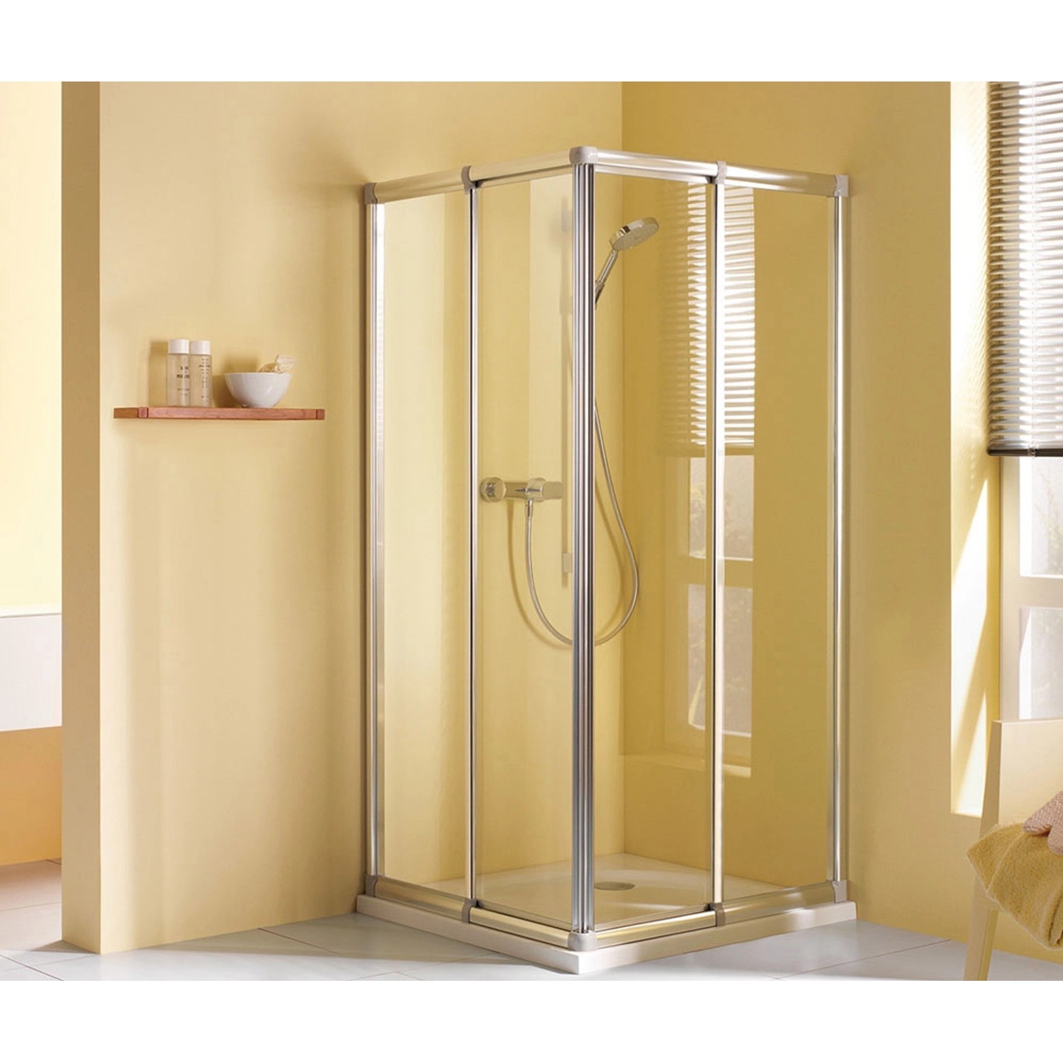 Breuer Fara Eckeinstieg mit Schiebetür, silber matt, Klarglas, 80-90 cm.