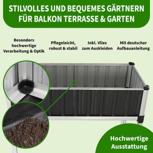 TTL GARDEN Hochbeet SUPERIOR XL, anthrazit/silber, 112x60x80 cm, Metall Hochbeet für Garten, Terrasse & Balkon.