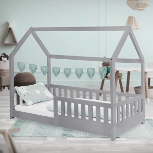 ML-Design Kinderbett 80x160 cm in Hellgrau mit Rausfallschutz und Lattenrost.
