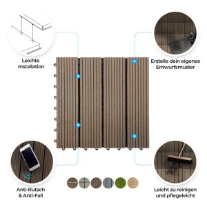 KARAT WPC Terrassenfliesen Royal, dunkelbraun, 30x30cm, 11er-Set für 1m² Fläche.
