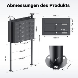 Wiltec 10Er Briefkastenanlage Anthrazit 2X5 Fächer Standbriefkasten Briefkasten