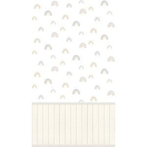 A.S. Création Fototapete mit gelben und grauen Regenbogen auf weißem Grund.