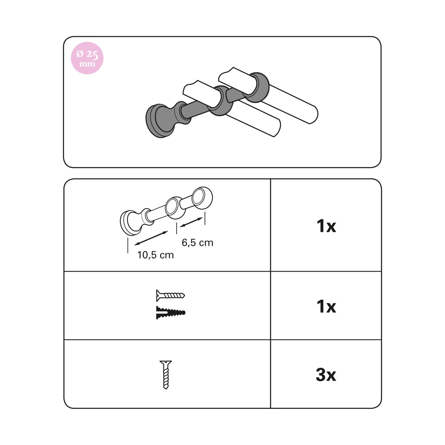 Gardinia Doppelträger Country Buche 10,5 cm, geschlossene Ausführung, zur Befestigung von Stilgarnituren.