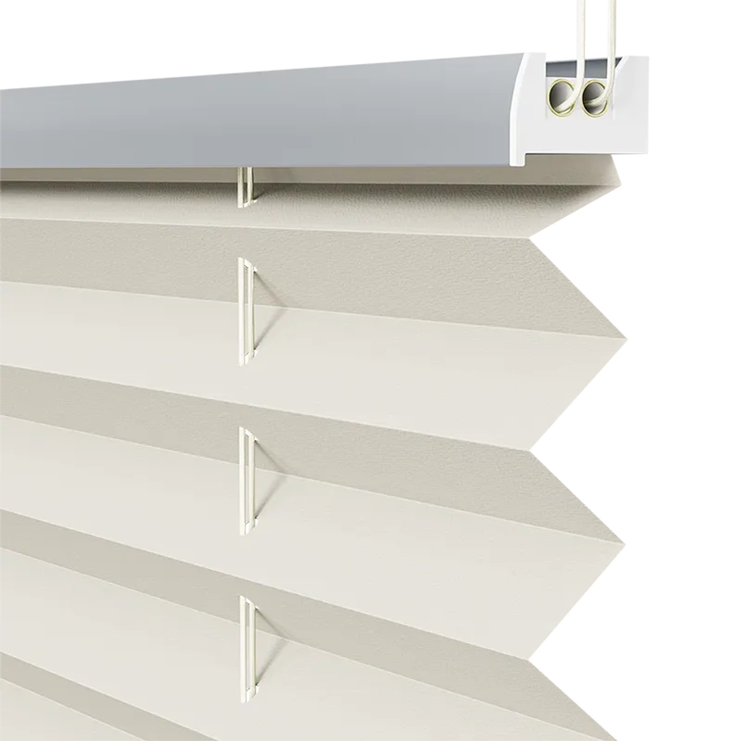 Sekey Plissee Faltrollo beige, 80x130cm, Detailansicht der Faltstruktur und Klemmhalterung.