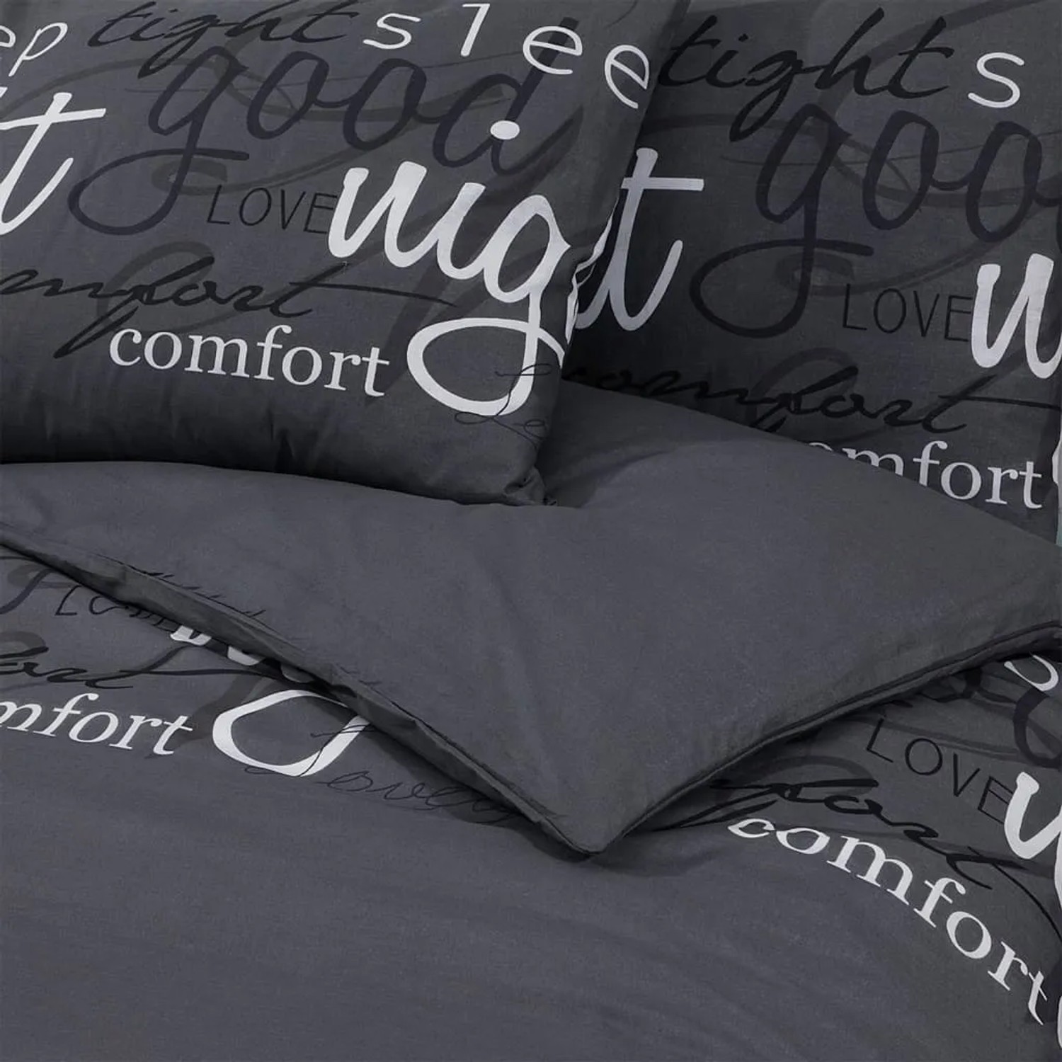 Schwarzes Bettwäsche-Set 200x220 cm aus Baumwolle mit Schriftzug für Schlafzimmer.