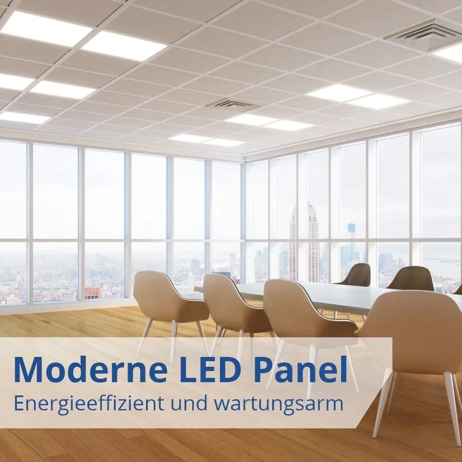 Büro mit LUXULA LED Panel Rasterleuchten 62x62cm, neutralweißes Licht.