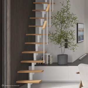 Intercon Raumspartreppe Delta Premium, Buche Natur, Metall Polar-Weiß, mit Geländer.