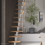 Intercon Raumspartreppe Delta Premium, Buche Natur, Metall Polar-Weiß, mit Geländer.