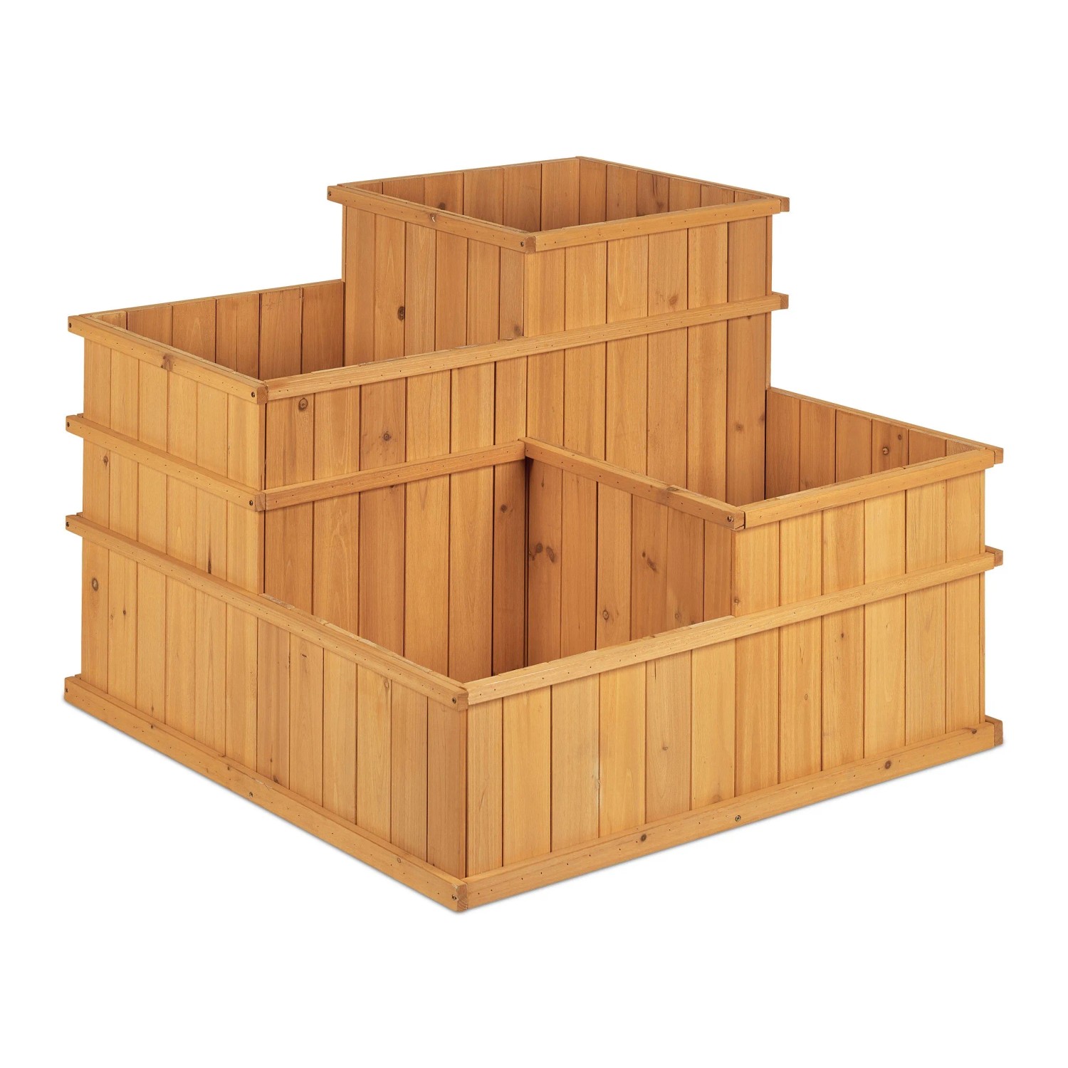 Relaxdays Hochbeet Holz Natur 4 Stufen 61 cm x 81 cm x 81 cm 12,6 kg