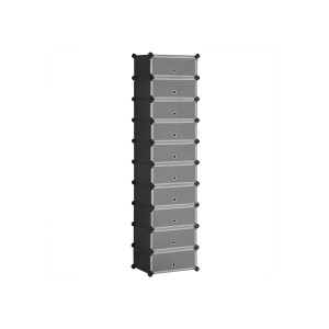 Schwarzes Songmics Regal mit 10 Ebenen für Schuhe, 31x43x173 cm.