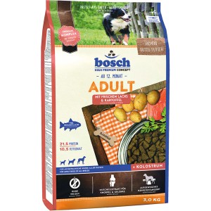 Bosch Pets Adult Trockenfutter mit Lachs und Kartoffel, 3kg Packung für Hunde.