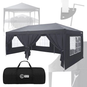 Anthrazit Pop Up Pavillon 3x6m mit Seitenwänden, Fenstern und Tragetasche. Faltpavillon für Garten & Sonnenschutz.