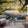 Komar Vlies Fototapete Golden Embrace (400x250 cm) mit Baum und See im Sonnenlicht.
